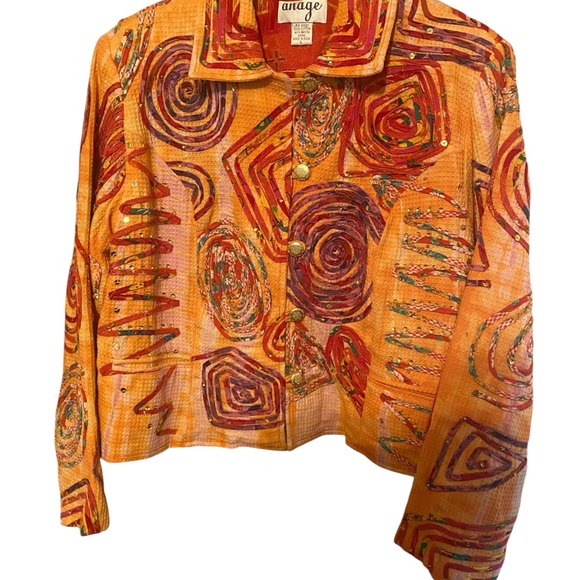 Women’s “Anage” (Rusty-Orange) Multi-color Spiral Pattern  Jacket Size Large - Picture 1 of 6